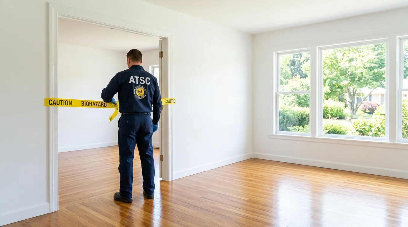 Certified biohazard cleanup crew performing Decomposition Cleanup in Landing